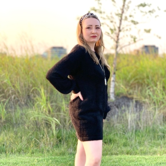 Wild Honey • Bubble Sleeve Black Sweater Dress - Picture 2 of 16